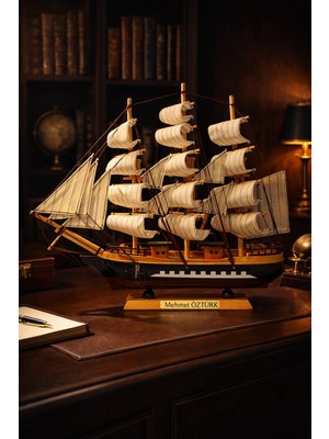 Biton Toptan Kişiye Isme Özel Büyük Boy 40X40 cm El Yapımı Ahşap Yelkenli Gemi Maketi – Prestijli Hediye 532-D