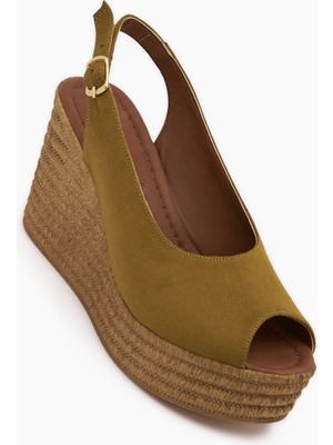 Limoya Caty Haki Süet Dolgu Topuklu Kadın Sandalet