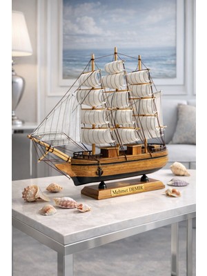 Biton Toptan Kişiye Isme Özel Büyük Boy 40X40 cm El Yapımı Ahşap Yelkenli Gemi Maketi – Vıp Premium Hediye 532-C