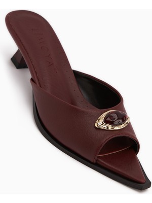 Limoya Dania Bordo Tokalı Kısa Topuklu Kadın Terlik