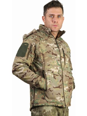 Wolftrap Tactical Multicam Kamuflaj Softshell Mont, 5 Cepli Soğuğa Dayanıklı Mont