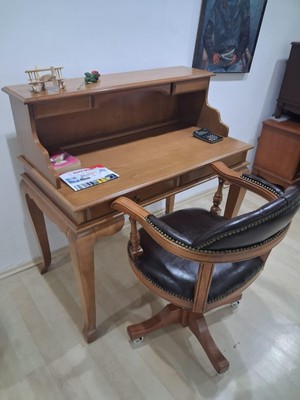 Bengi Ankara Mobilya Çalışma Masa Ilhm 90635 Klasik Takım Döner Sandalye Lüks Klasik Ceviz Renk Model