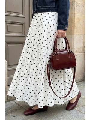 inStyle Pileli Puantiyeli Beyaz Etek