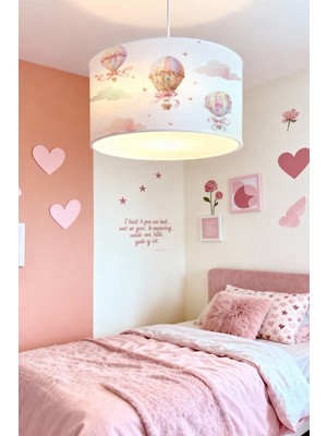 Allians Pembe Çiçekli Balonlar Desenli Çocuk Odası Avizesi, Renkli ve Şık Tasarım