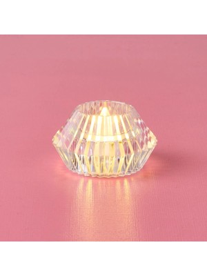 Matmel Home Yuvarlak Kristal Pilli Mum - Şeffaf - 4X7X7 cm