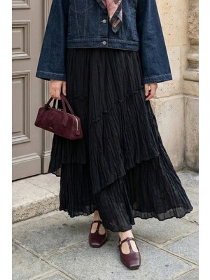 inStyle Büzgülü Kat Kat Siyah Vual Etek