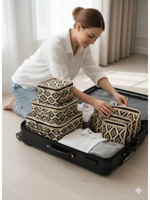 Morport 6'lı Bej Valiz Düzenleyici I Bavul Içi Organizer Set I Seyahat Hurcu