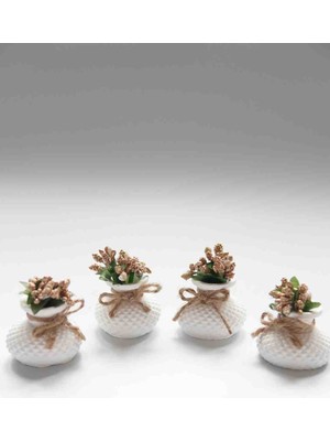 4'lü Dekoratif Mini Çiçekli Vazo Set-Kahve Yanı Sunumluk Hediyelik ( Çiçek ve Süsleme Dahil )