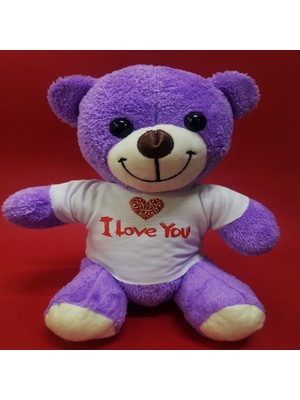 Mor I Love You Tişörtlü Peluş Ayıcık