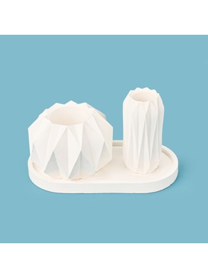 Matmel 3'lü Tabaklı Geometrik Dekoratif Obje - Beyaz