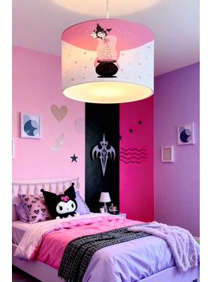 Allians Renkli Kuromi ve Sihirli Sevgi Kazanı Desenli Çocuk Odası Avizesi