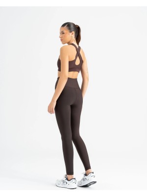Lismina Kahverengi Çapraz Bel Tasarımlı Spor Tayt
