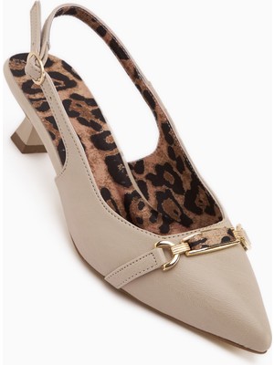 Limoya Dima Bej Leopar Desenli Kısa Topuklu Kadın Ayakkabı