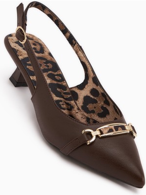 Limoya Dima Kahve Leopar Desenli Kısa Topuklu Kadın Ayakkabı