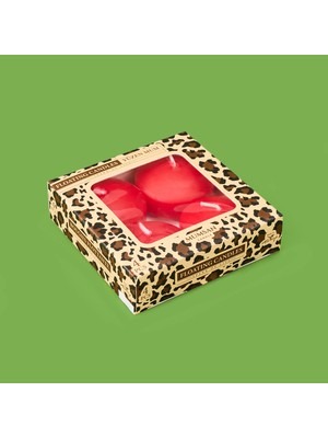Matmel Leopar Desenli 4'lü Yüzen Mum - Kırmızı - 5 cm