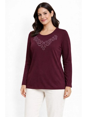 Mutlu City Yeni Desen Taş Işlemeli Yuvarlak Yaka Likralı Anne Penye Bluz 6670