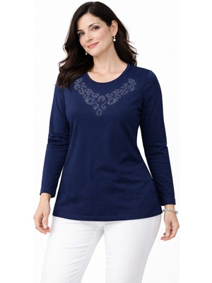 Mutlu City Yeni Desen Taş Işlemeli Yuvarlak Yaka Likralı Anne Penye Bluz 6670