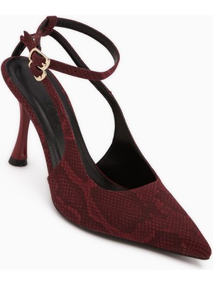 Limoya Jamie Bordo Yılan Desenli Bilekten Tokalı Kadın Topuklu Ayakkabı