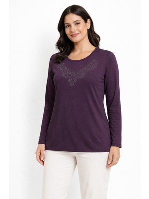 Mutlu City Yeni Desen Taş Işlemeli Yuvarlak Yaka Likralı Anne Penye Bluz 6670