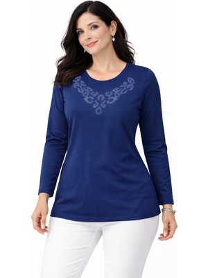 Mutlu City Yeni Desen Taş Işlemeli Yuvarlak Yaka Likralı Anne Penye Bluz 6670