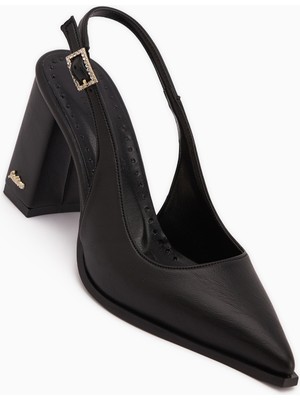 Limoya Essi Siyah Önü Kapalı Kalın Topuklu Kadın Ayakkabı