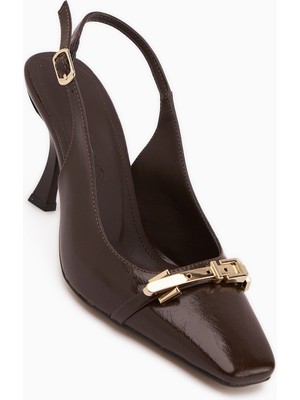 Limoya Hanaa Kahve Tokalı Düz Burunlu Kadın Topuklu Ayakkabı