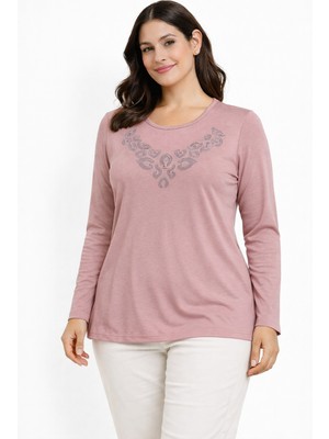 Mutlu City Yeni Desen Taş Işlemeli Yuvarlak Yaka Likralı Anne Penye Bluz 6670
