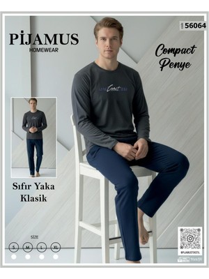 Pijamus Erkek Sıfır Yaka Klasik Geniş Kalıp Penye Pijama Takımı