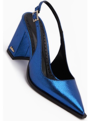 Limoya Essi Mavi Önü Kapalı Kalın Topuklu Kadın Ayakkabı