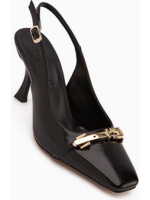 Limoya Hanaa Siyah Tokalı Düz Burunlu Kadın Topuklu Ayakkabı