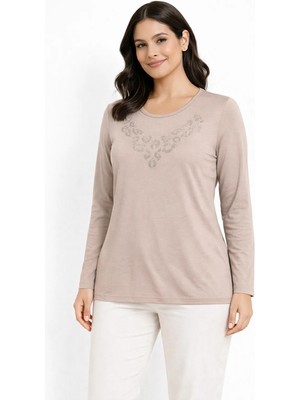 Mutlu City Yeni Desen Taş Işlemeli Yuvarlak Yaka Likralı Anne Penye Bluz 6670