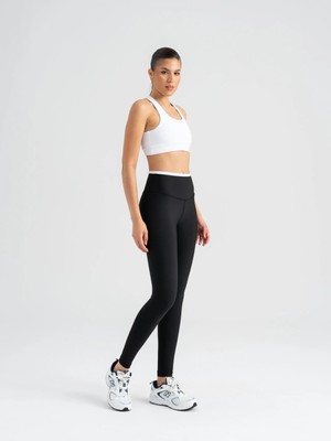 Lismina Lespennes Siyah Beli 1 Cm. Beyaz Şerit Detaylı Toparlayıcı Spor Tayt