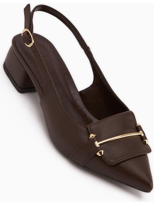 Limoya Enja Kahve Tokalı Kısa Topuklu Kadın Topuklu Ayakkabı