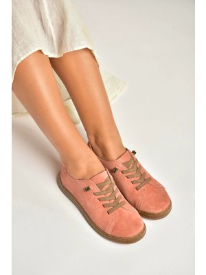 Fox Shoes Y999364002 Pudra Hakiki Deri Süet Kadın Spor Ayakkabı Sneakers