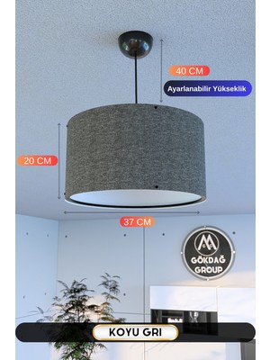 Allians Koyu Gri Kumaş Sarkıt Avize 37 Cm, Modern ve Şık Tasarım