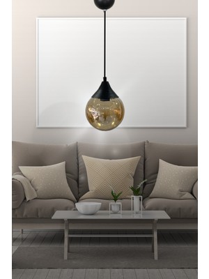 Allians Şık Siyah Detaylı Hakiki Cam Lüks Avize, Yatak Odası, Salon, Mutfak, Hol