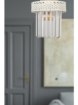 Allians Parlak Kristal Taşlı Beyaz Tavan Montaj Avize, Şık ve Modern Tasarım