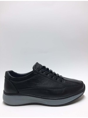 Hsa Hakiki Deri Lastik Bağcıklı Siyah Hafif Yazlık Erkek Ayakkabı C-76260256HSA