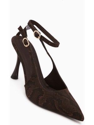 Limoya Jamie Kahve Yılan Desenli Bilekten Tokalı Kadın Topuklu Ayakkabı
