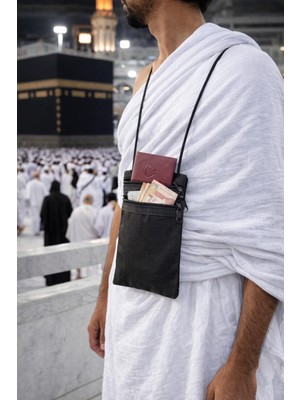 SHR Tasarım Hac ve Umre Boyun Çantası – Pasaport Para Telefon Taşıma Çantası – Fermuarlı Seyahat Çantası