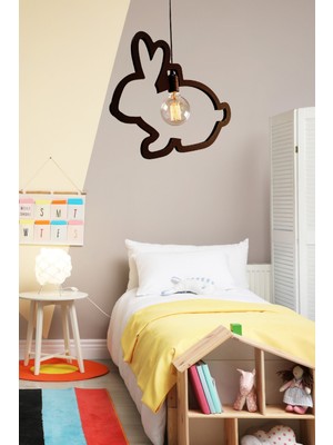 Allians Ahşap Tavşan Çocuk Bebek Odası Avizesi, Modern ve Rustik Dekoratif Lamba