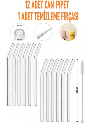 Güzelyüz Avm Cam Pipet Seti | 12 Adet Cam Pipet ve 1 Adet Temizleme Fırçası Seti Lüx