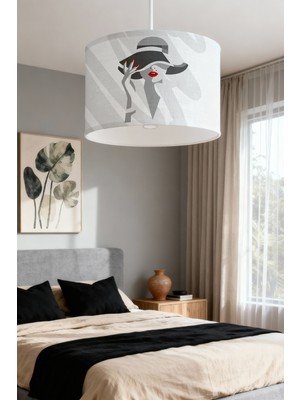 Allians Gri Kadın Silüeti Desenli Çocuk Odası Avizesi, Şık ve Modern Tasarım