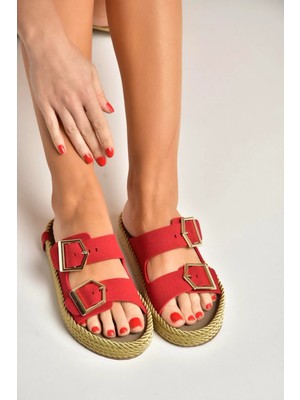 Fox Shoes U596030202 Kırmızı Süet Kadın Terlik