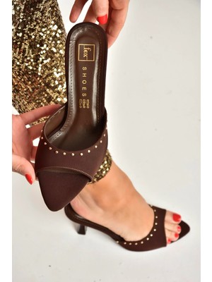 Fox Shoes Y518191204 Kahverengi Kumaş Ince Topuklu Kadın Terlik