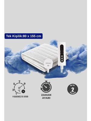 Grej Q'slimtime- Yeni Seri Tek Kişilik Elektrikli Alt Battaniye - 80X155 cm - 9 Kademe/zaman Ayarlı