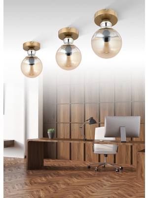 Allians Bolla Tekli Bal Rengi Globe Camlı Eskitme Plafonyer