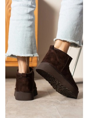 rasputin Mini Kahve Süet Içi Kürklü Kalın Taban Kadın Bot