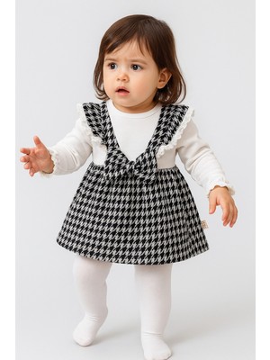 Chicsy Baby Kız Bebek Fiyonklu Ekose Desenli Askılı Elbise Takım Doğum Günü İçin Prenses Kesim