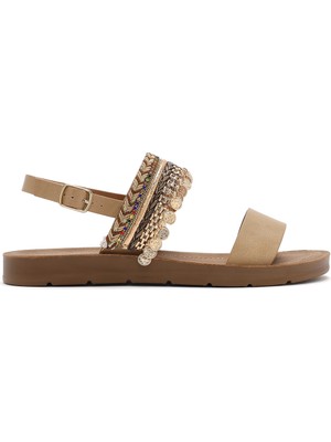 Derimod Kadın Bej Arkadan Bağlamalı Taşlı Sandalet 26SFE461214